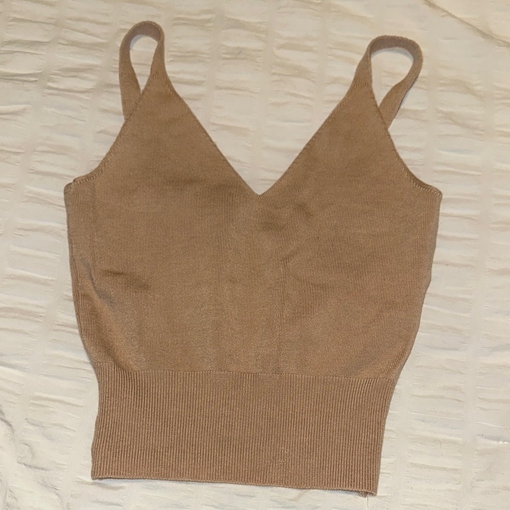 Reformation Tan Fitted Ribbed Tank Top